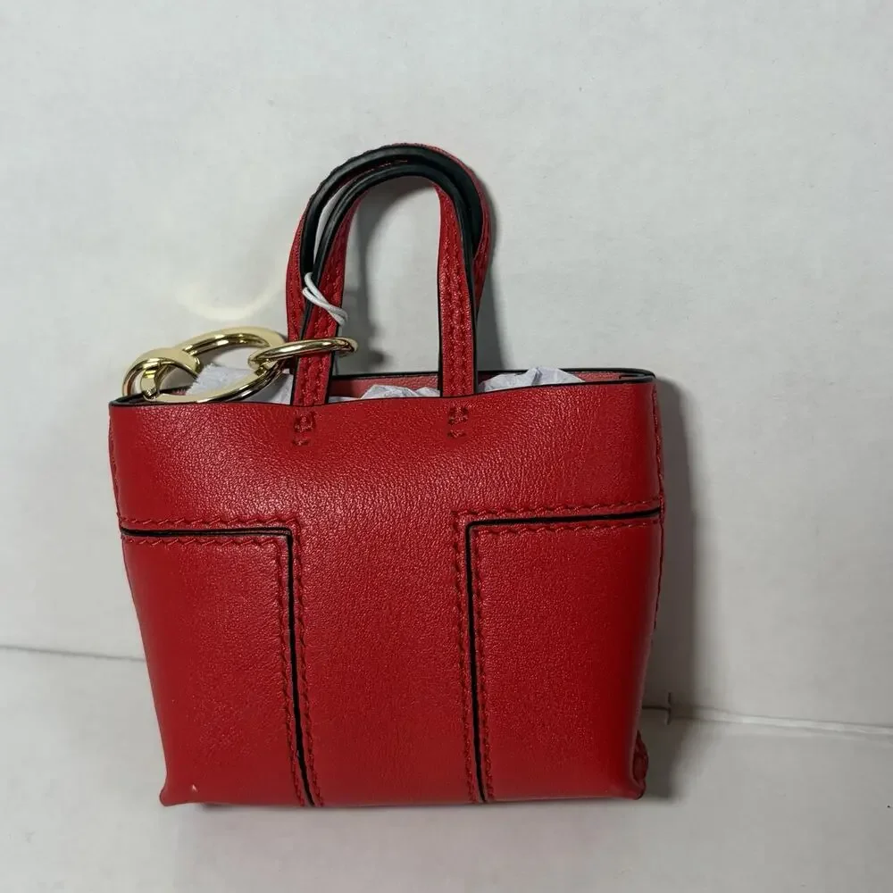 Tory Burch Mini Block-T Tote Bag Charm Key Fob Red Gold Hardware NWT